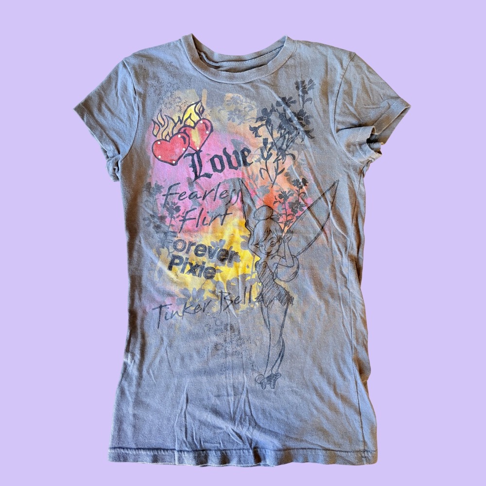 Y2K Disney Tinker Bell Forever Pixie Graphic Tee Scene Emo #19